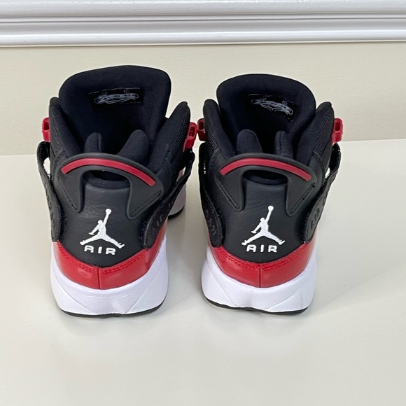 SOLD 😃 NEW AUTHENTIC AIR JORDAN Red Patent & BlK Mid-Top Sneakers - Picture 6 of 13